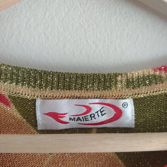 Vintage 90s Maierte Metallic Floral Top M Psychedelic Baby Tee Y2K - Picture 8 of 9